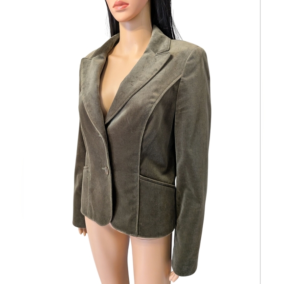 Classiques Entier Olive Green Crushed Velvet Jacket Medium - Picture 3 of 15